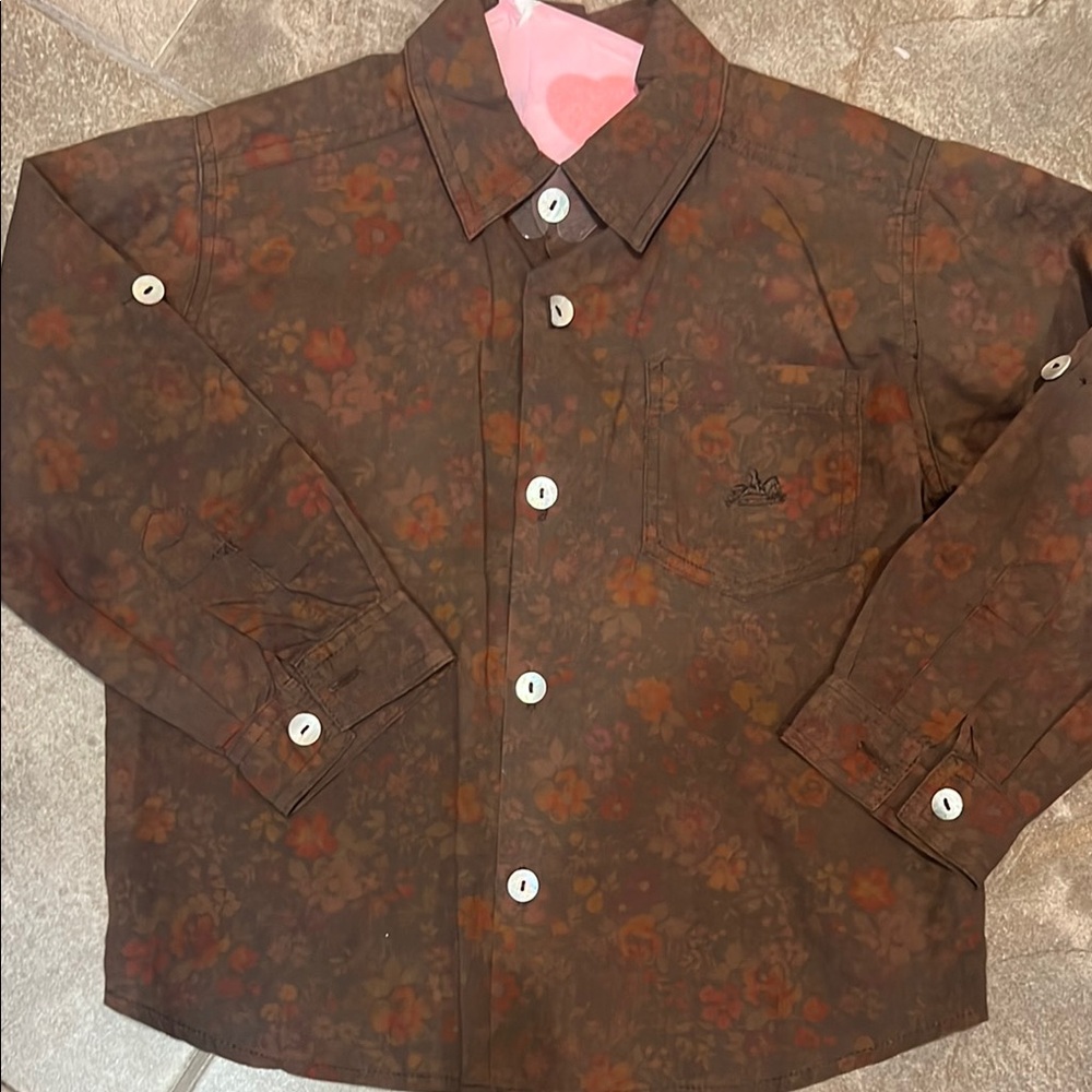 Boys French Floral Button-Up Shirt size 4